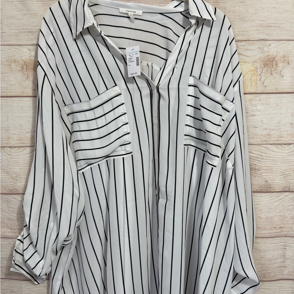 Maurices White and Black Oversized Button Down Shirt